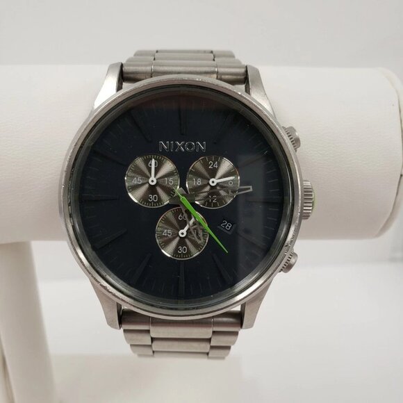 (I-6799) Nixon " Never be Late" Watch - Black/ Green - Picture 2 of 4